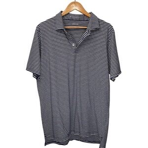 B. Draddy Men's L Striped Golf Polo Shirt Short Sleeve Performance Casual Navy